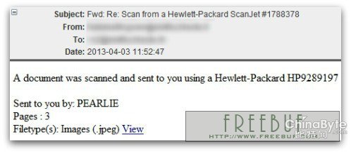假装来自扫描仪的歹意邮件拐骗用户中招